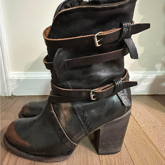 Freebird Baker leather boots black size 8 shoes booties block heel - Picture 3 of 6
